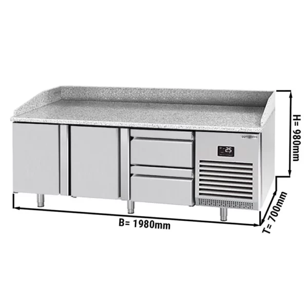 Chladiaci stôl na pizzu PREMIUM PLUS - 1980x700mm - s 2 dvierkami a 2 zásuvkami