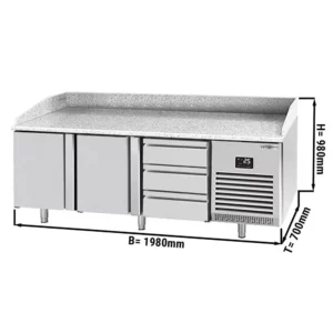 Chladiaci stôl na pizzu PREMIUM PLUS - 1980x700mm - s 2 dvierkami a 3 zásuvkami