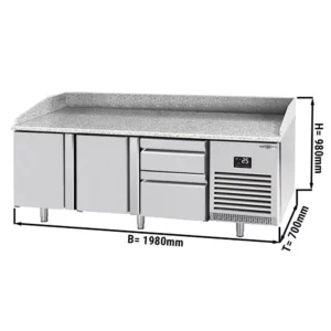Chladiaci stôl na pizzu PREMIUM PLUS - 1980x700mm - s 2 dvierkami a 2 zásuvkami