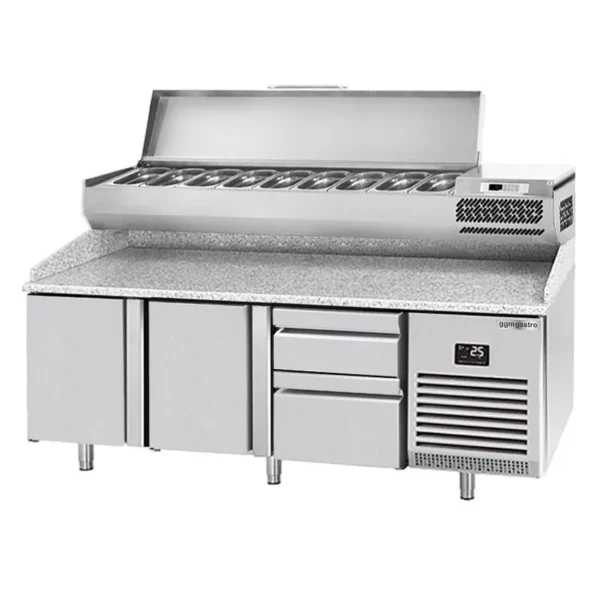 Chladiaci stôl na pizzu PREMIUM PLUS - 1980x700mm - s 2 dvierkami a 2 zásuvkami - vrátane chladiacej vitríny - 9x GN 1/4 - Image 6