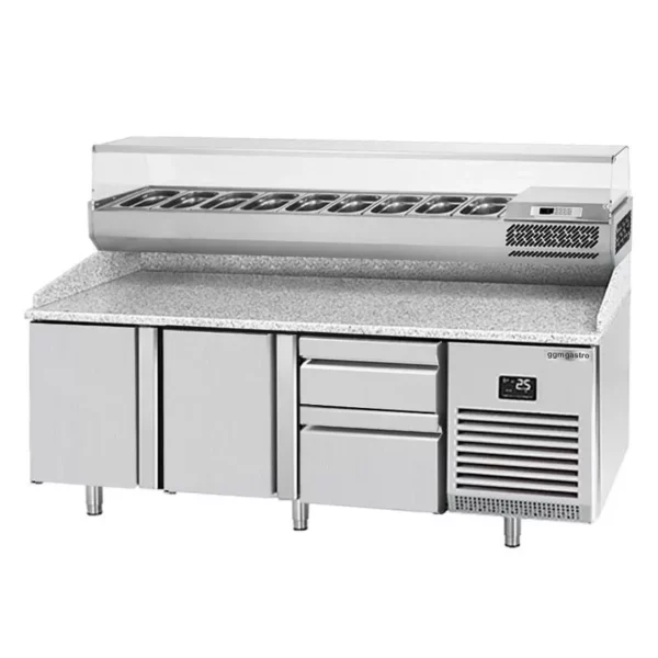 Chladiaci stôl na pizzu PREMIUM PLUS - 1980x700mm - s 2 dvierkami a 2 zásuvkami - vrátane chladiacej vitríny - 9x GN 1/4 - Image 5