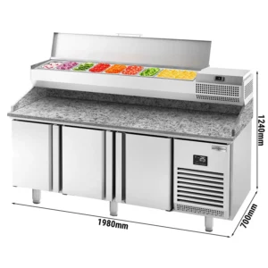 Chladiaci stôl na pizzu PREMIUM PLUS - 1980x700mm - s 3 dvierkami - vrátane chladiacej vitríny - 9x GN 1/4