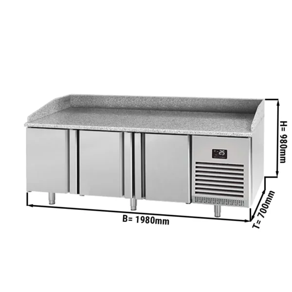 Chladiaci stôl na pizzu PREMIUM PLUS - 1980x700mm - s 3 dverami