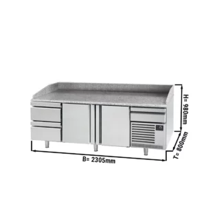 Chladiaci stôl na pizzu PREMIUM PLUS - 2305x800mm - s 2 dvierkami a 2 zásuvkami