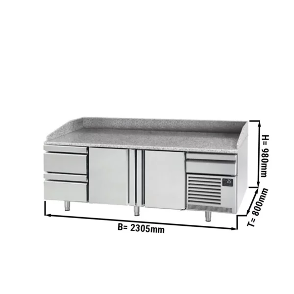 Chladiaci stôl na pizzu PREMIUM PLUS - 2305x800mm - s 2 dvierkami a 2 zásuvkami