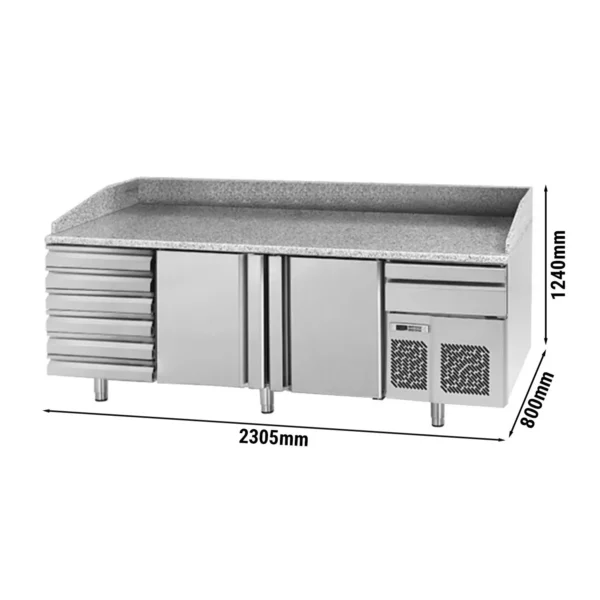 Chladiaci stôl na pizzu PREMIUM PLUS - 2305x800mm - s 2 dverami a 6 zásuvkami