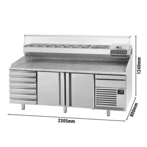 Chladiaci stôl na pizzu PREMIUM PLUS - 2305x800mm - s 2 dvierkami a 6 zásuvkami - vrátane chladiacej vitríny - 10x GN 1/3