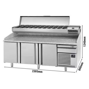 Chladiaci stôl na pizzu PREMIUM PLUS - 2305x800mm - s 3 dvierkami - vrátane chladiacej vitríny - 11x GN 1/4