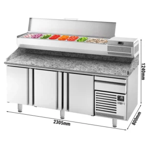 Chladiaci stôl na pizzu PREMIUM PLUS - 2305x800mm - s 3 dvierkami - vrátane chladiacej vitríny - 10x GN 1/3
