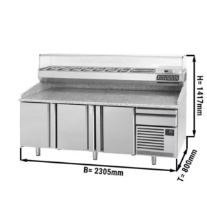 Chladiaci stôl na pizzu PREMIUM PLUS - 2305x800mm - s 3 dvierkami - vrátane chladiacej vitríny - 10x GN 1/3