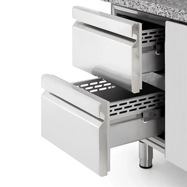 Chladiaci stôl na pizzu PREMIUM PLUS - 2305x800mm - s 2 dvierkami a 2 zásuvkami - vrátane chladiacej vitríny - 10x GN 1/3 - Image 10