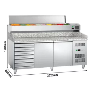Chladiaci stôl na pizzu ECO - 2000x800mm - s 2 dvierkami a 7 zásuvkami - vrátane chladiacej vitríny - 10x GN 1/4