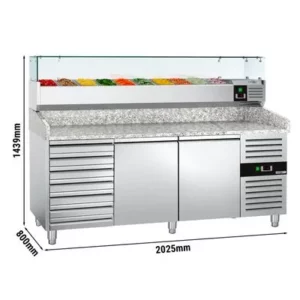 Chladiaci stôl na pizzu ECO - 2000x800mm - s 2 dvierkami a 7 zásuvkami - vrátane chladiacej vitríny - 9x GN 1/3