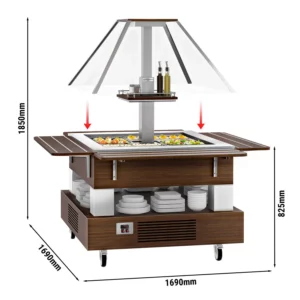 Šalátový bar studený bufet DUBLIN - 1600mm - so šikmou sklenenou doskou - pre 4x GN 1/1