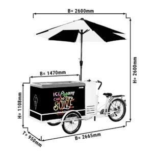 Ľadový bicykel - s LED osvetleným dáždnikom - 6-rýchlostné prevody Shimano - pre 7x 5-litrové nádoby na ľad