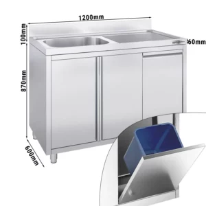 Skrinka pod umývadlo - 1200x600mm - s nádobou na odpad a 1 umývadlom vľavo