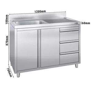 Skrinka s umývadlom - 1200 x 700 mm - s 3 zásuvkami a 1 umývadlom vľavo