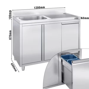 Skrinka pod umývadlo - 1200x600mm - s nádobou na odpad a 1 umývadlom vľavo