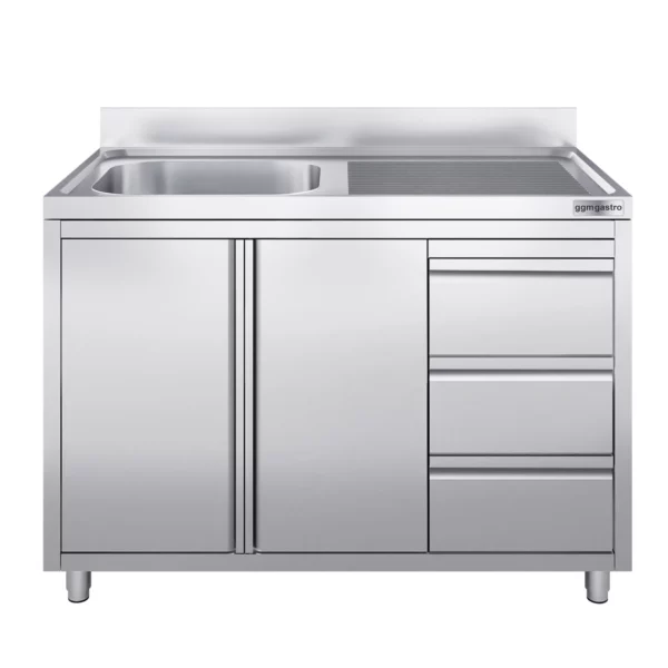 Skrinka pod umývadlo - 1200 x 600 mm - s 3 zásuvkami a 1 umývadlom vľavo - Image 4