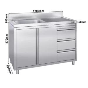 Skrinka pod umývadlo - 1200 x 600 mm - s 3 zásuvkami a 1 umývadlom vľavo