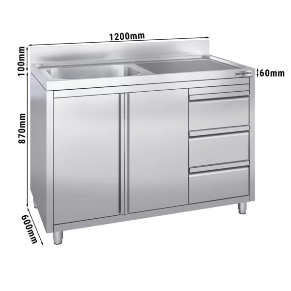 Skrinka pod umývadlo - 1200 x 600 mm - s 3 zásuvkami a 1 umývadlom vľavo