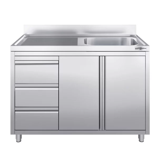 Skrinka s umývadlom - 1200 x 700 mm - s 3 zásuvkami a 1 umývadlom vpravo - Image 5
