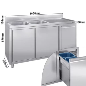 Skrinka pod umývadlo - 1600x600mm - s nádobou na odpad a 2 umývadlami vľavo