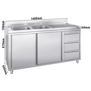 Skrinka pod umývadlo - 1600 x 600 mm - s 3 zásuvkami a 2 umývadlami vľavo