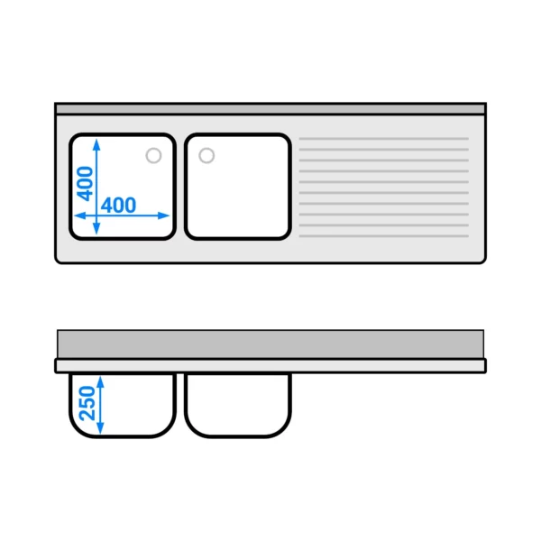 Skrinka pod umývadlo - 1600 x 600 mm - s 3 zásuvkami a 2 umývadlami vľavo - Image 6