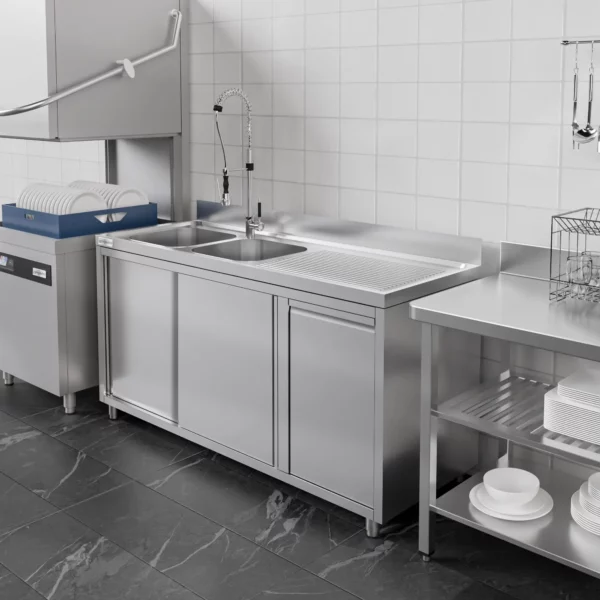 Skrinka pod umývadlo - 1800x600mm - s nádobou na odpad a 2 umývadlami vľavo - Image 8