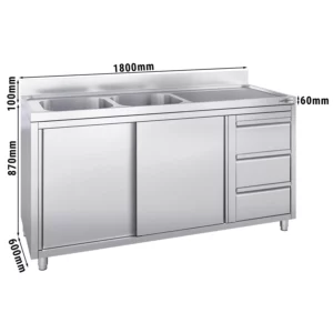 Skrinka pod umývadlo - 1800x600mm - s 3 zásuvkami a 2 umývadlami vľavo