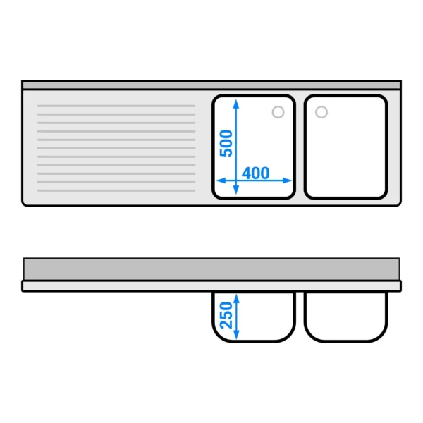 Skrinka pod umývadlo - 1800x600mm - s 3 zásuvkami a 2 umývadlami na pravej strane - Image 6
