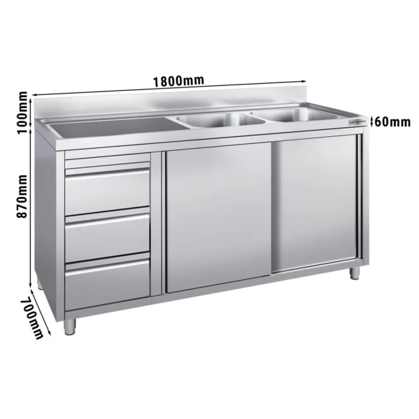 Skrinka s umývadlom - 1800x700mm - s 3 zásuvkami a 2 umývadlami vpravo