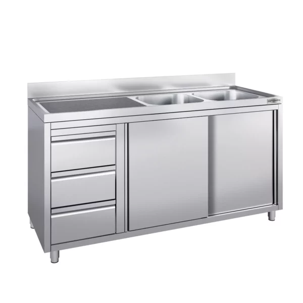 Skrinka s umývadlom - 1800x700mm - s 3 zásuvkami a 2 umývadlami vpravo - Image 3