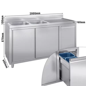 Skrinka pod umývadlo - 2000x600mm - s nádobou na odpad a 2 umývadlami vľavo