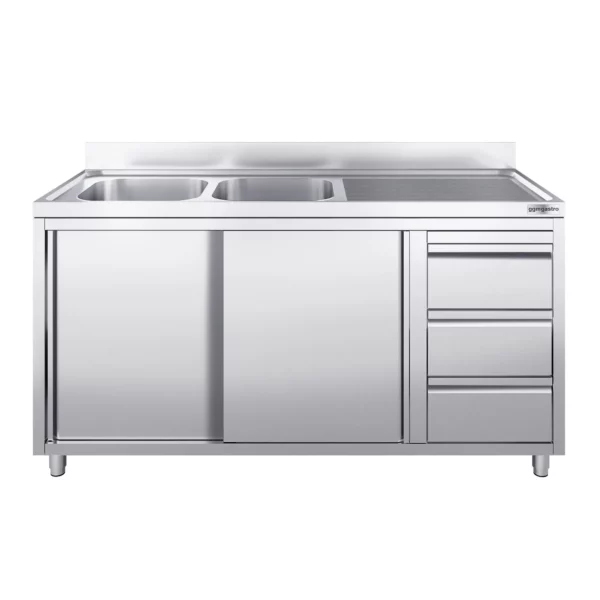 Skrinka pod umývadlo - 2000 x 600 mm - s 3 zásuvkami a 2 umývadlami vľavo - Image 4