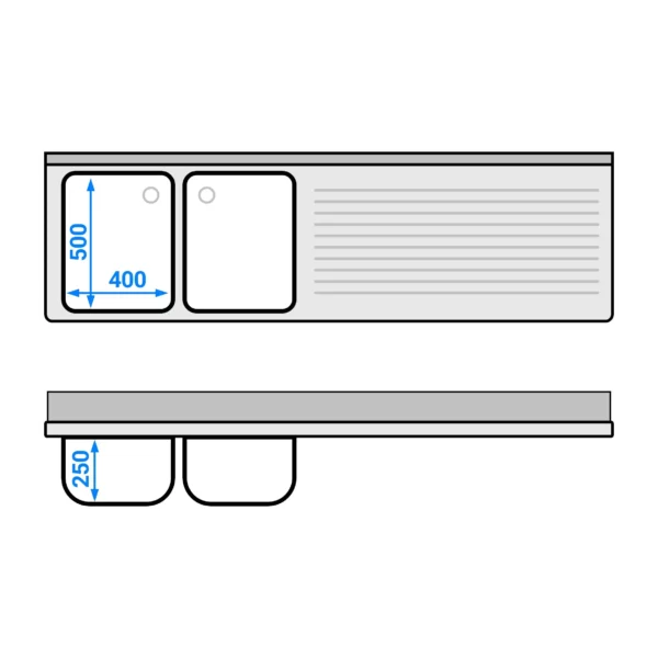Skrinka pod umývadlo - 2000 x 600 mm - s 3 zásuvkami a 2 umývadlami vľavo - Image 6