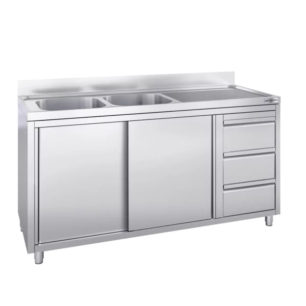 Skrinka s umývadlom - 2000 x 700 mm - s 3 zásuvkami a 2 umývadlami vľavo - Image 5
