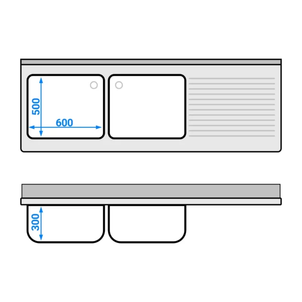 Skrinka pod umývadlo - 2000 x 700 mm - s 3 zásuvkami a 2 umývadlami vľavo - Image 6