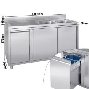 Skrinka pod umývadlo - 2000x700mm - s nádobou na odpad a 2 umývadlami vpravo