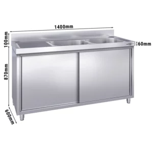 Drezová skrinka PREMIUM - 1400x600mm - s 2 umývadlami vpravo