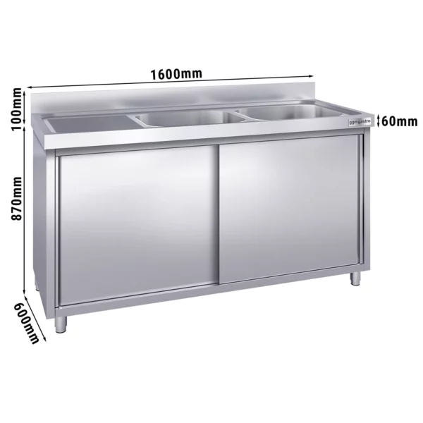 Drezová skrinka PREMIUM - 1600x600mm - s 2 umývadlami vpravo