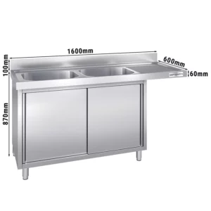 Drezová skrinka k umývačke riadu 1600x600mm - s 2 umývadlami vľavo
