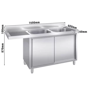 Drezová skrinka k umývačke riadu 1600x600mm - s 2 umývadlami vpravo