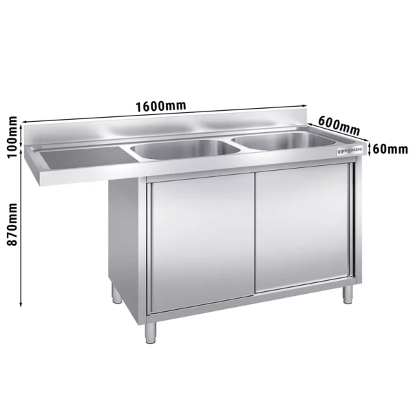 Drezová skrinka k umývačke riadu 1600x600mm - s 2 umývadlami vpravo