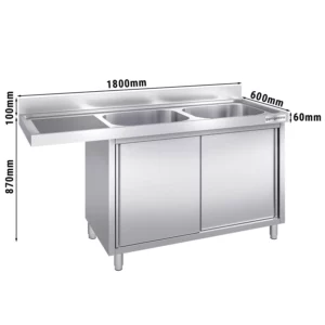 Drezová skrinka k umývačke riadu 1800x600mm - s 2 umývadlami vpravo