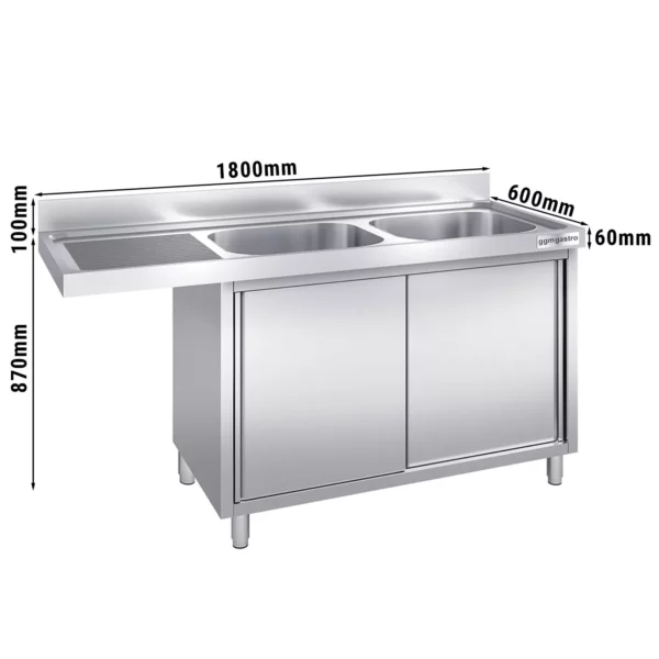 Drezová skrinka k umývačke riadu 1800x600mm - s 2 umývadlami vpravo