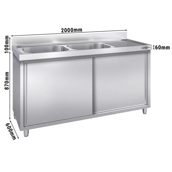 Drezová skrinka PREMIUM - 2000x600mm - s 2 umývadlami vľavo