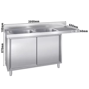 Drezová skrinka k umývačke riadu 2000x600mm - s 2 umývadlami vľavo