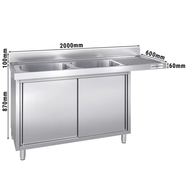 Drezová skrinka k umývačke riadu 2000x600mm - s 2 umývadlami vľavo